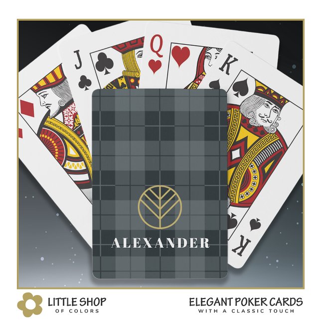 Jeu De Cartes Élégant Tartan Noir Plaid Monogramme (Créateur téléchargé)