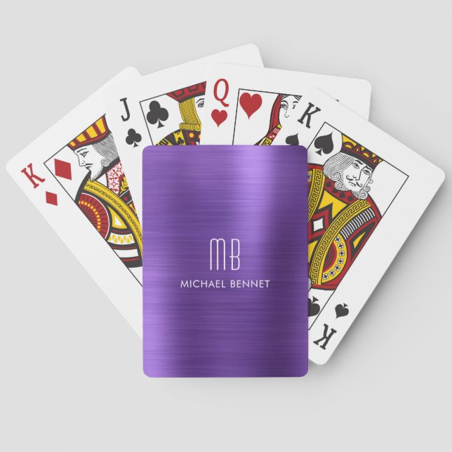 Jeu De Cartes Élégant violet nom du monogramme métallique (dos)