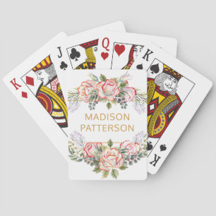 Jeu De Cartes Elégante aquarelle personnalisée Floral Girly Chic