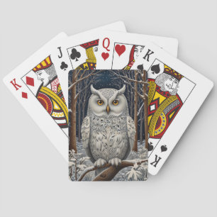 Jeu De Cartes Élégante forêt d'hiver de chouette blanche boho