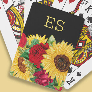 Jeu De Cartes Élégante Roses rouges Fleurs de soleil jaunes Mono