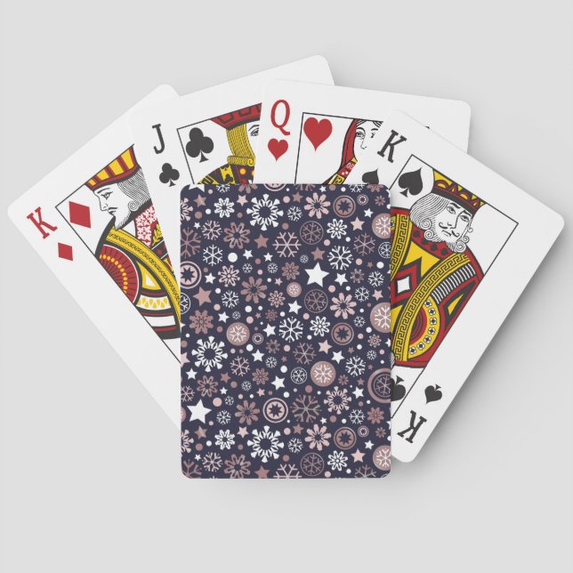 Jeu De Cartes Élégants flocons métalliques d'hiver rose moderne (dos)