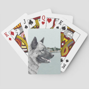 Jeu De Cartes Elkhound norvégien à la peinture de village - Chie