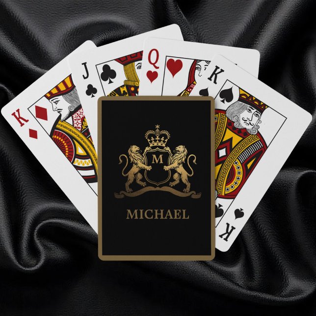 Jeu De Cartes Emblème Royal Couronne or tendance Lions Monogramm (Créateur téléchargé)