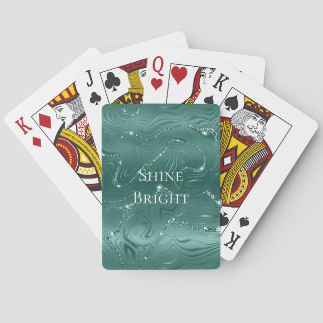 Jeu De Cartes Emerald Green Glitzy Marble personnalisé (dos)