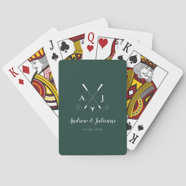 Jeu De Cartes Emerald Green Moderne Monogram Mariage de golf (dos)