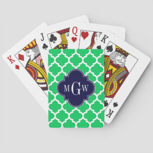 Jeu De Cartes Émeraude Blanc Marocain #5 Navy 3 Initial Monogram