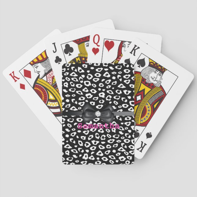 Jeu De Cartes Empreinte de léopard noir blanc avec arc (dos)