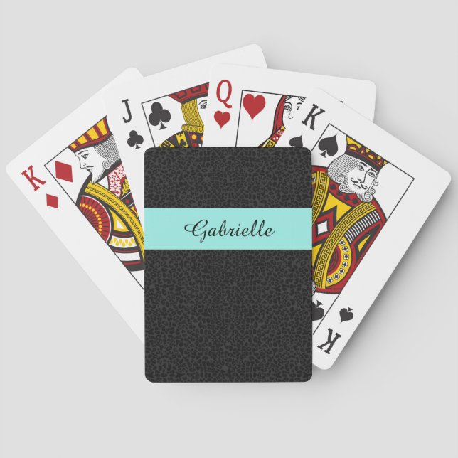 Jeu De Cartes Empreinte de léopard noir moderne Aqua Stripe avec (dos)