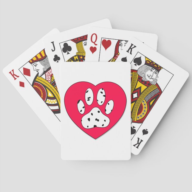 Jeu De Cartes Empreinte de patte dalmate dans le coeur rouge (dos)