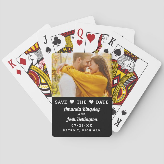 Jeu De Cartes Enregistrer la date Black Custom Wedding Photo (dos)