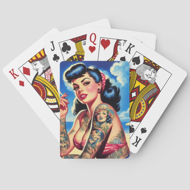 Jeu De Cartes Épinglette d'été rétro tatouée Bikini (dos)