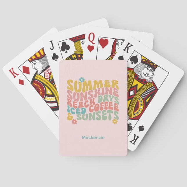 Jeu De Cartes Été Super Rétro Monogramme rose Nom Bagage (dos)