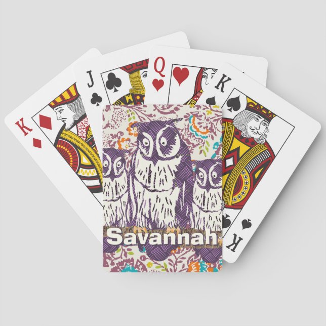 Jeu De Cartes Famille de hibou géométrique stylisée violet (dos)