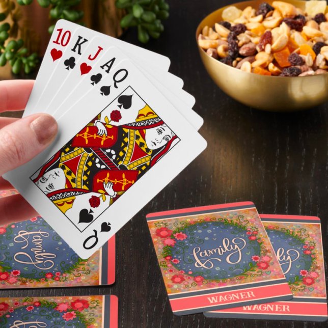 Jeu De Cartes Famille Moderne tendance Fun Floral Nom Customisé (Créateur téléchargé)