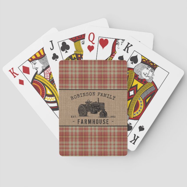 Jeu De Cartes Family Farmhouse Rustic Tractor Red Plaid (dos)