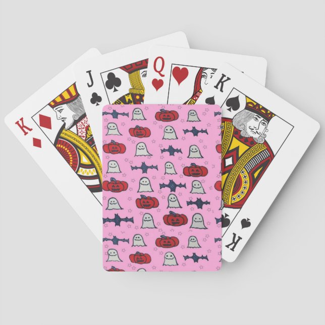 Jeu De Cartes Fantômes d'Halloween rose, chauves-souris et Jack  (dos)