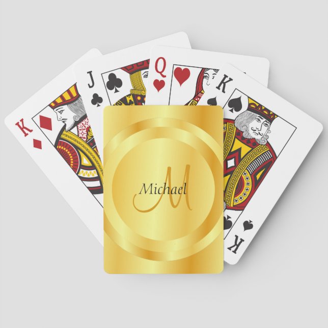 Jeu De Cartes Faux Gold personnalisé Monogramme initial Moderne (dos)