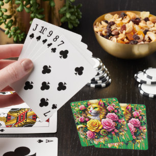 Jeu De Cartes Feline au milieu d'une floraison vibrante