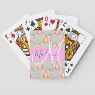 Jeu De Cartes Féminin Floral Gris Rose Pêche Citrouille Monogram