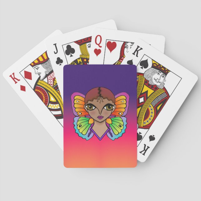 Jeu De Cartes Femme aux ailes papillon brillantes et colorées (dos)
