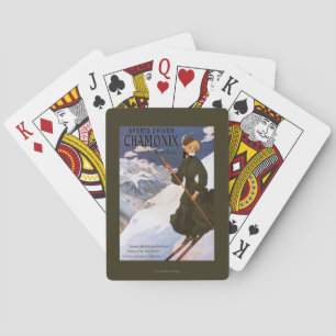 Jeu De Cartes Femme en affiche verte de ski
