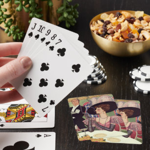 Jeu De Cartes Femme vintage fumant une cigarette buvant du champ