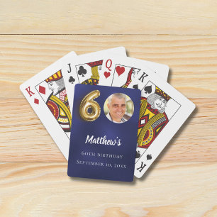 Jeu De Cartes Fête d'anniversaire 60 ans photo bleu marine or