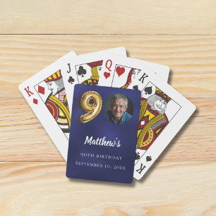Jeu De Cartes Fête d'anniversaire 90 ans photo bleu marine or