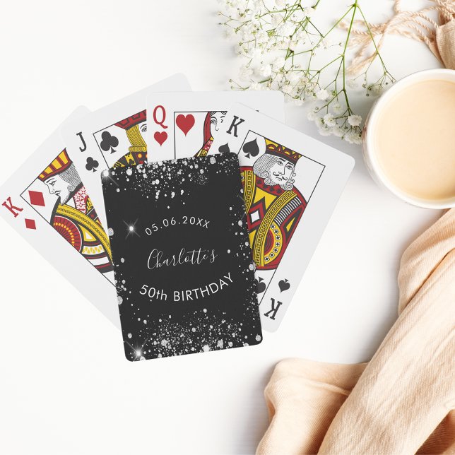 Jeu De Cartes fête d'anniversaire noir argent parties scintillan (Créateur téléchargé)