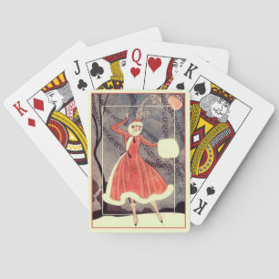 Jeu De Cartes Fête de Noël de la Dame de Patinage Vintage