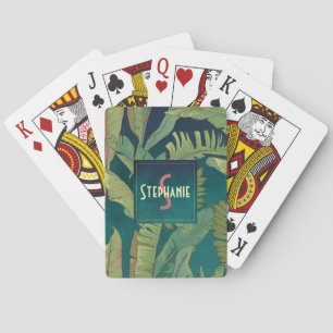 Jeu De Cartes Feuilles élégants de palme sur monogramme Turquois