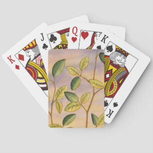 Jeu De Cartes Feuilles vertes et jaunes sur fond de coucher de s