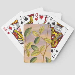 Jeu De Cartes Feuilles verts et jaunes sur Arrière - plan couche