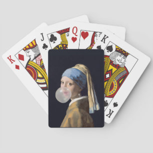 Jeu De Cartes Fille à oreille perle soufflant une gomme à bulles