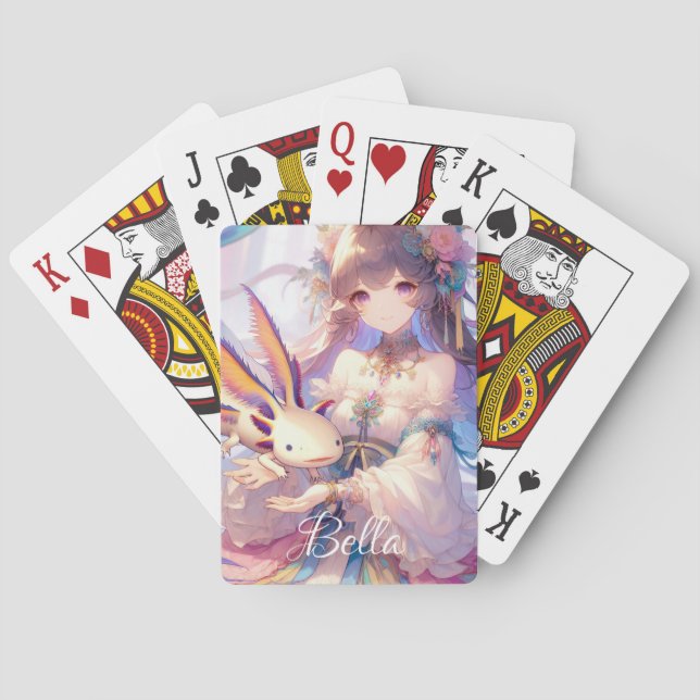 Jeu De Cartes Fille Anime personnalisée et Axolotl (dos)