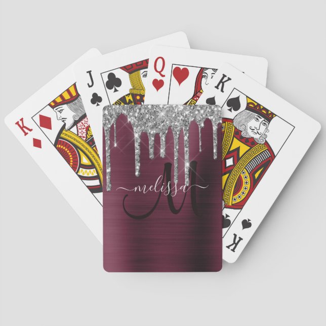 Jeu De Cartes Fille Bourgogne Parties scintillant de goutte Nom  (dos)