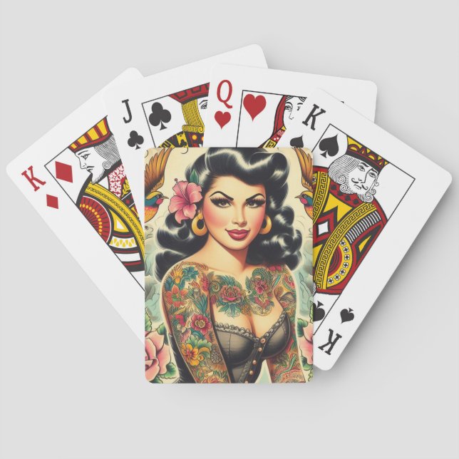 Jeu De Cartes Fille encrée de la vieille école (dos)