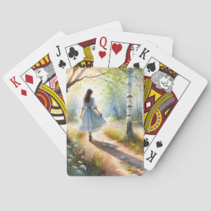 Jeu De Cartes Fille Fantaisiste Dançant à Travers une Forêt de B