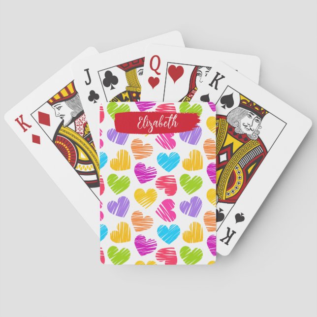 Jeu De Cartes Fille moderne Vibrant Doodled Hearts Nom du Motif (dos)