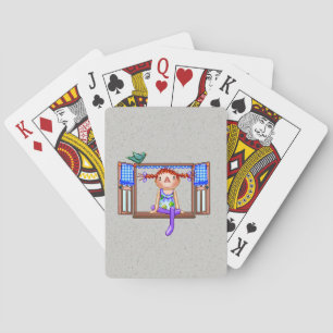 Jeu De Cartes Fille sur une fenêtre Sill Pixel Art