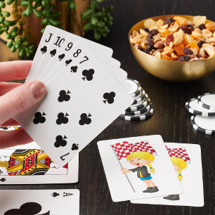 Jeu De Cartes Fille Tenant Un Drapeau À damiers Jouant Des Carte