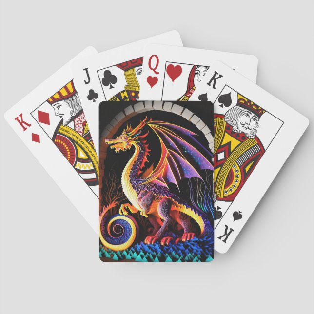 Jeu De Cartes Fire Dragon Castle Imaginaire Art Mythique Créatur (dos)