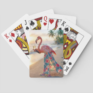 Jeu De Cartes Flamant rose avec champagne sur une plage