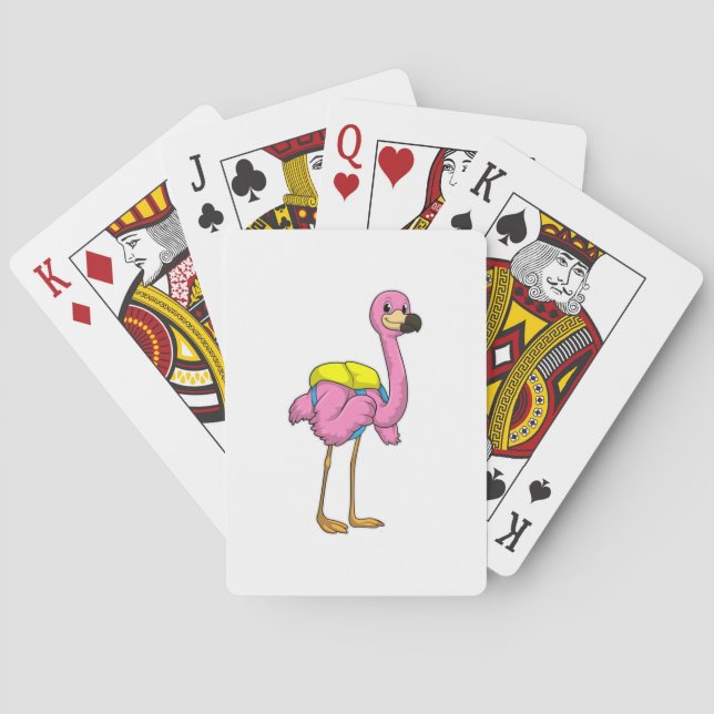 Jeu De Cartes Flamant rose comme élèves avec sac scolaire (dos)