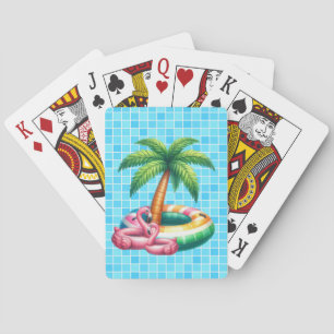 Jeu De Cartes Flamant rose de la piscine de palmiers