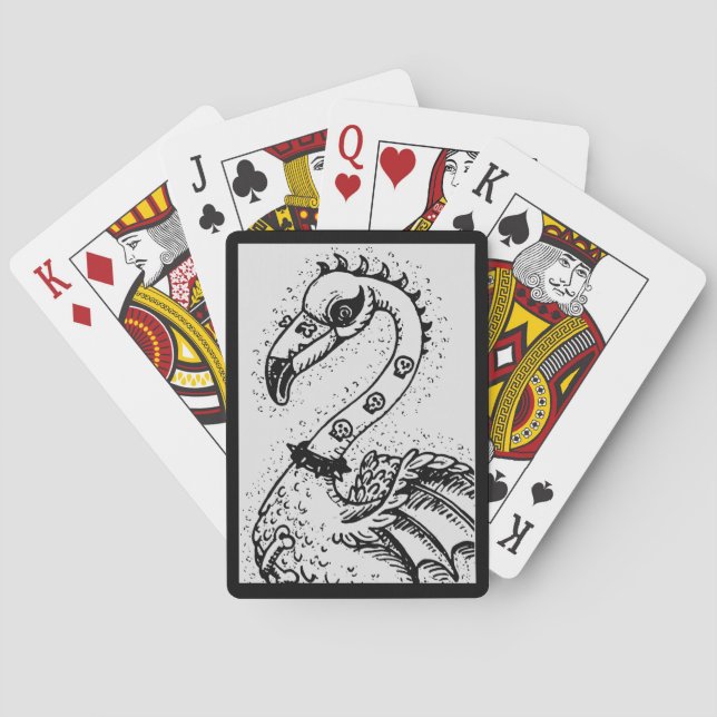 JEU DE CARTES FLAMANT ROSE DE ROCKER GOTH PUNK, HAULEURS, CHEVEU (dos)