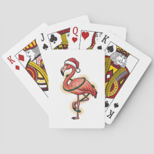 Jeu De Cartes Flamant Rose Enveloppé De Lumières De Noël