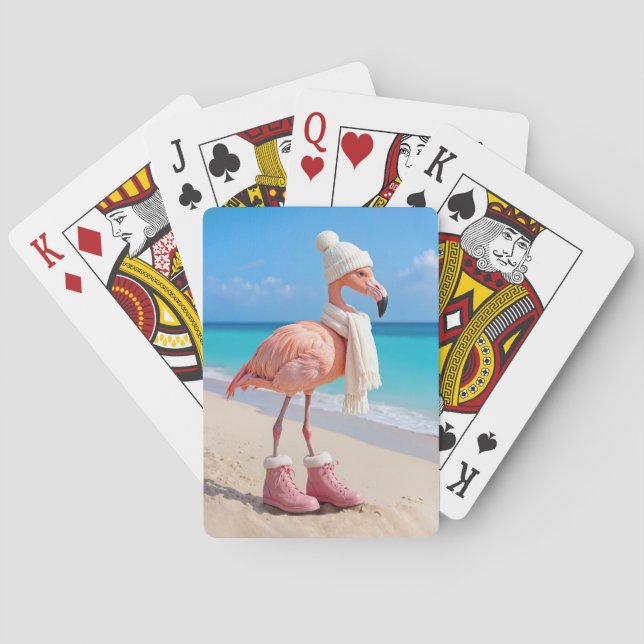 Jeu De Cartes Flamant Rose Portant une Écharpe et un Chapeau d'H (dos)