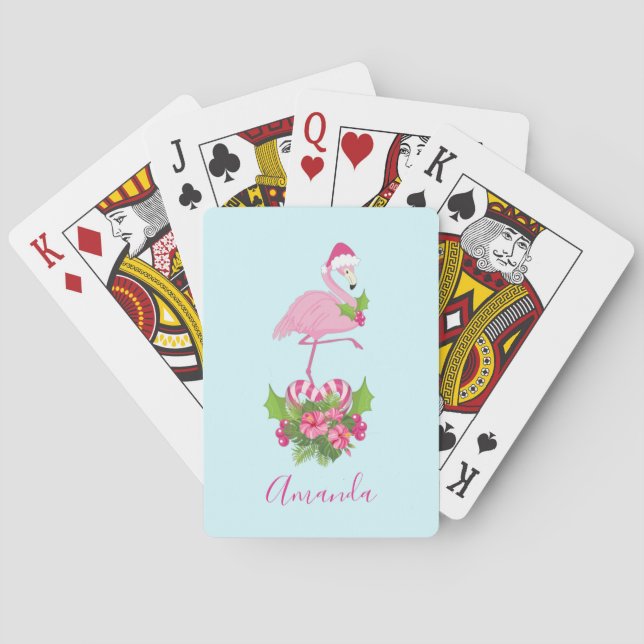 Jeu De Cartes Flamant rose rose à Santa Hat Noël Whimsical (dos)